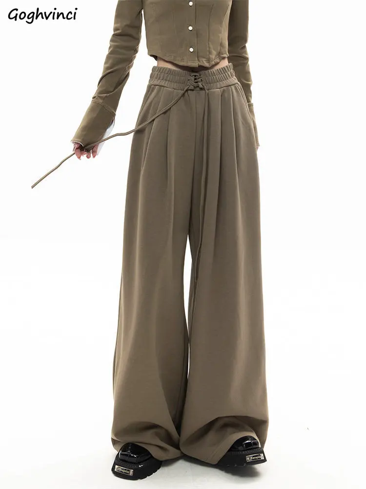 

Брюки женские в пол повседневные, винтажные мешковатые модные минималистичные спортивные брюки с завышенной талией и широкими штанинами, уличная одежда Ulzzang, весна