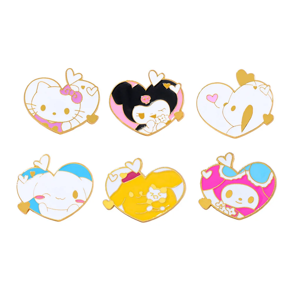 Милый мультяшный мягкий металлический значок Sanrio с сердечком: Куроми, Май Мелоди, Синаморолл. Модная брошь из сплава в стиле Y2K. (art.: 3920db182fd54) - 3920db182fd54