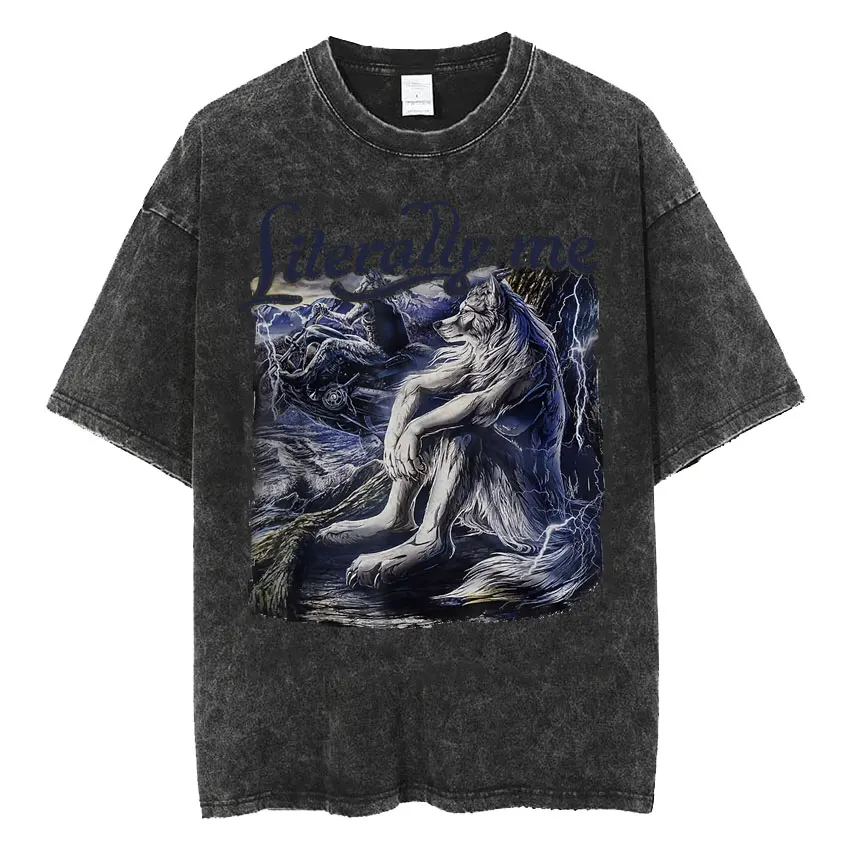 Vintage Washed Don't Ligma Be Sigma Funny Wolf Meme Tee Shirt Mens Clothing Harajuku Fashion Oversized T-shirt Unisex Streetwear