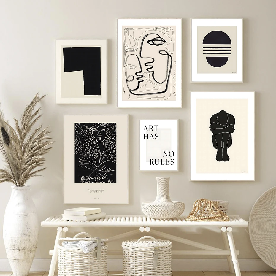 

Nordic Abstract Geometric Figures Boho Beige Canvas Painting Prints And Posters Line Woman Wall Art Pictures Room Decor