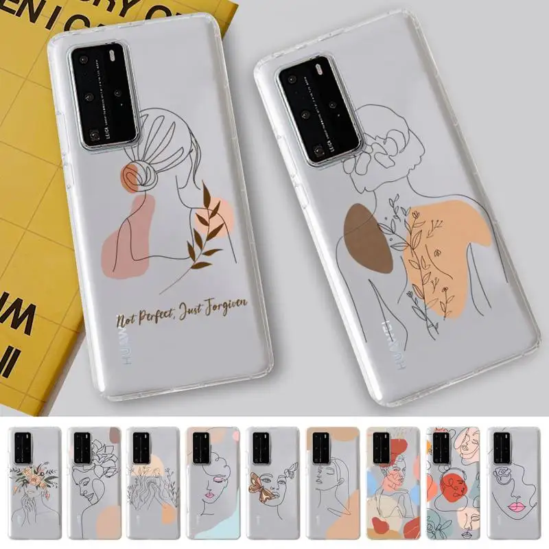 

Geometric Line Girl Phone Case for Samsung A51 A52 A71 A12 for Redmi 7 9 9A for Huawei Honor8X 10i Clear Case