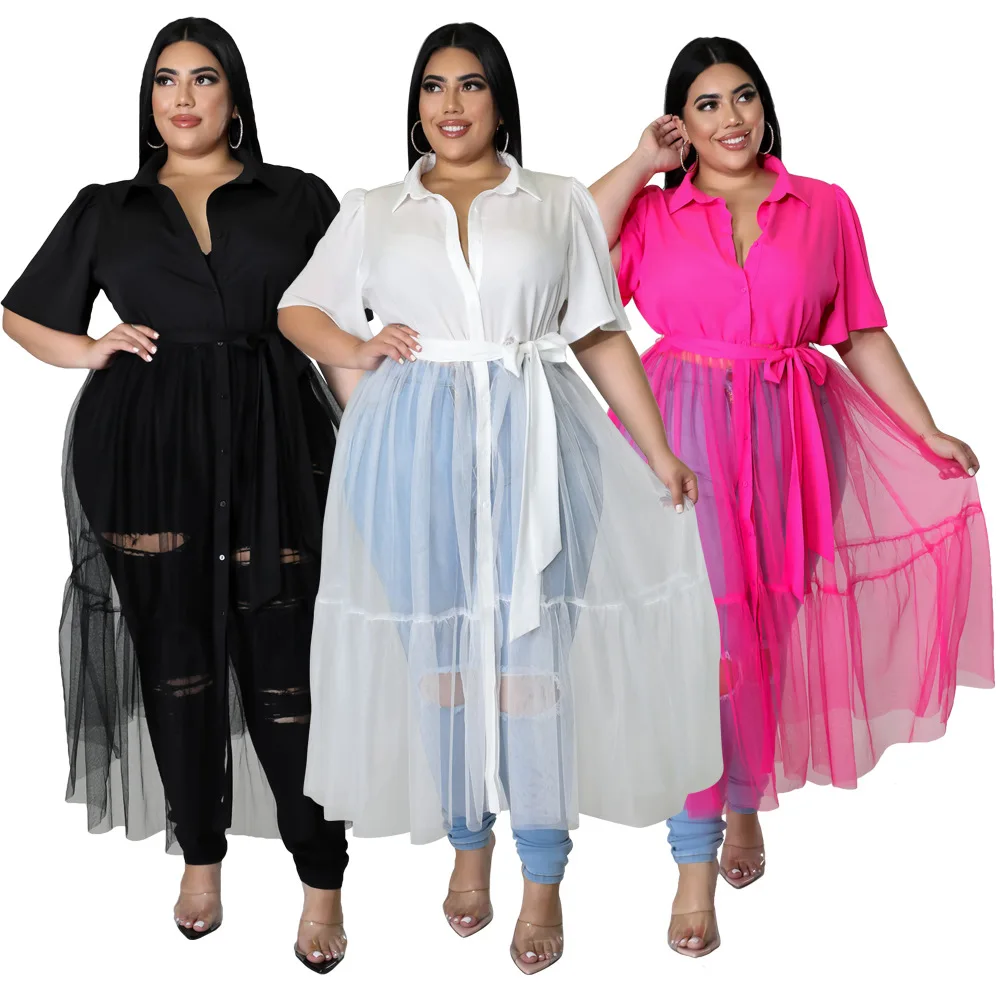 

Women Summer Long Sleeve Maxi Blouses Mesh Patchwork Long Dress Vintage Sexy Club Maxi Dresses