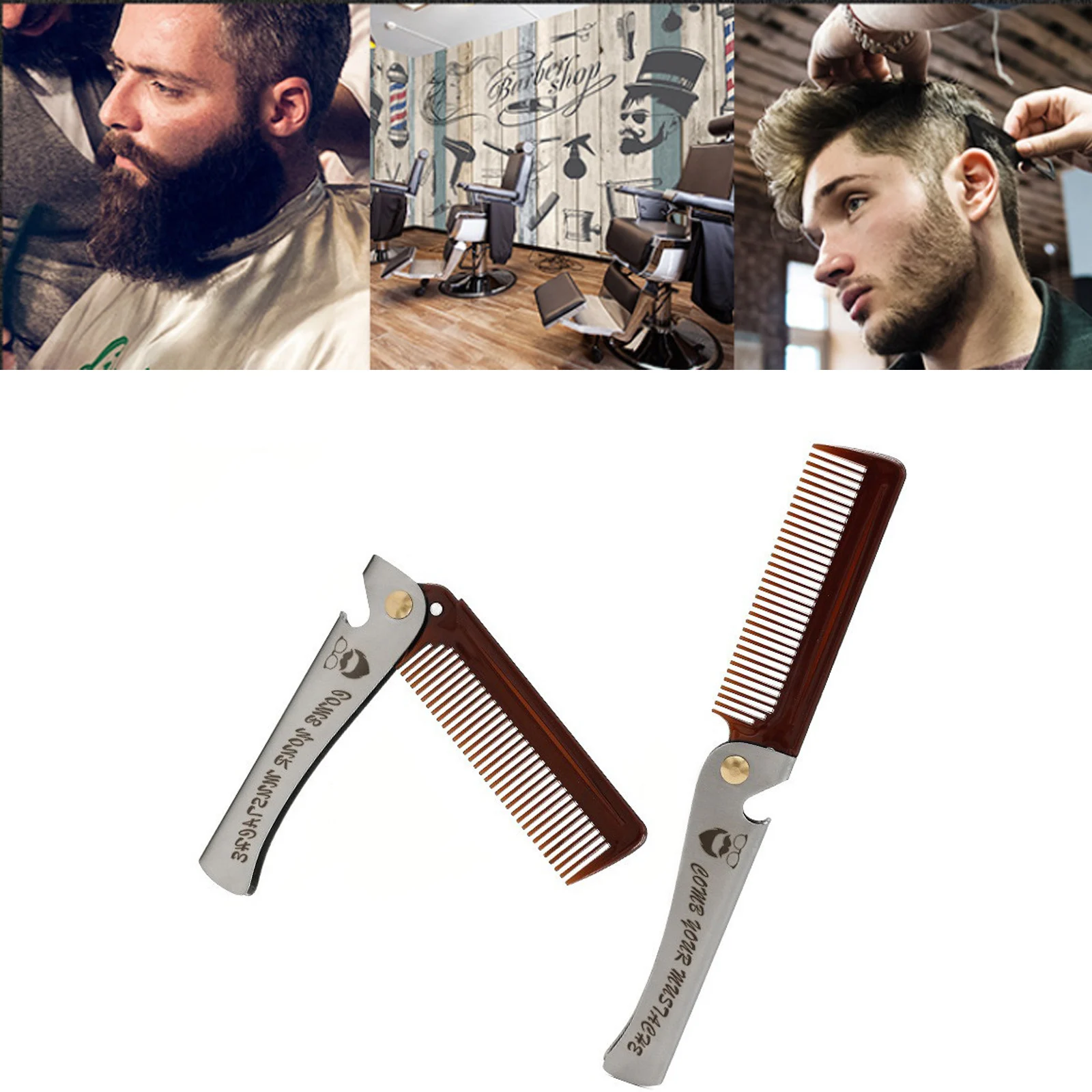 

HEALLOR Stainless Steel Folding Comb Men's Beard Anti Static Comb Portable Beard Comb Salon Hairdressing Hair Styling Tool