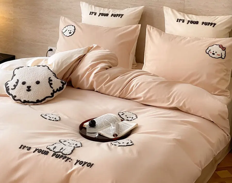 Модный милый комплект постельного белья с вышивкой для собак одинарный двойной