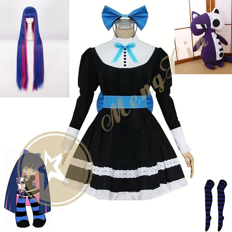 Medias de Anime para disfraz de Lolita, traje de sirvienta, uniforme hecho a medida, cinturón de liga, anarquía, vestido negro