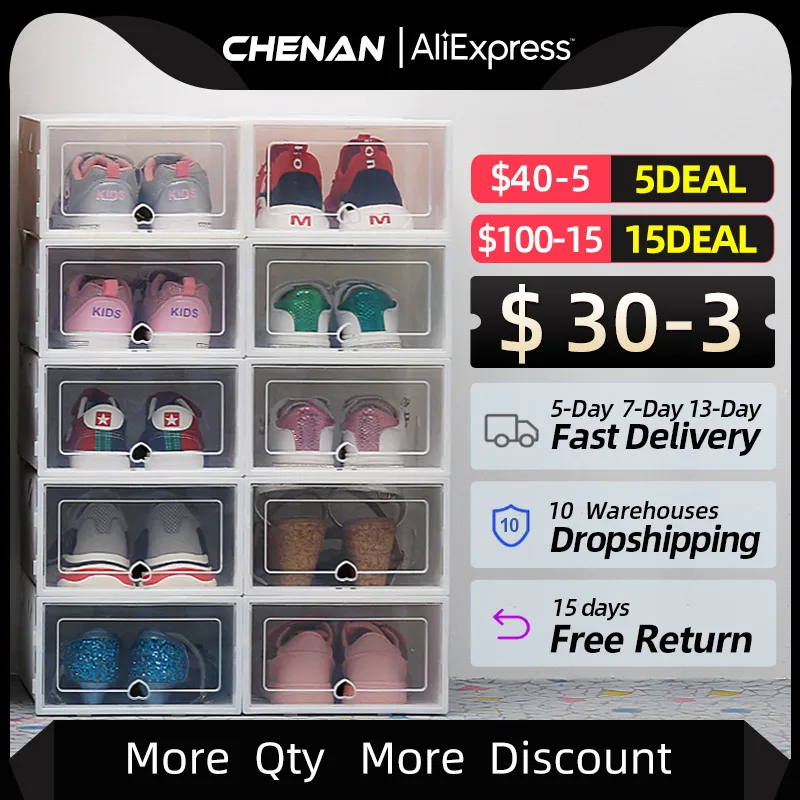 6Packs Transparent Shoe Box Shoes Organizers Plastic Thickened Foldable Dustproof Storage Box Stackable Combined Shoe Cabinet