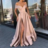 womens off shoulder prom dresses long with slit satin formal evening gowns corset dress for women