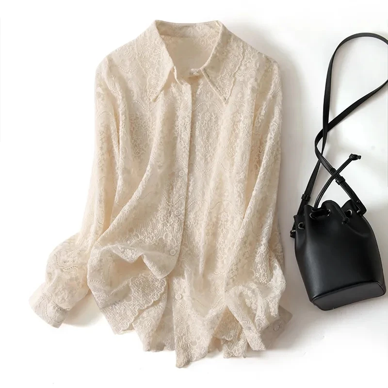 

Lace Shirts Women's 2022 New All Match Feminine French Chic Tops Basic Shirts Camisas Mujer Shirts
