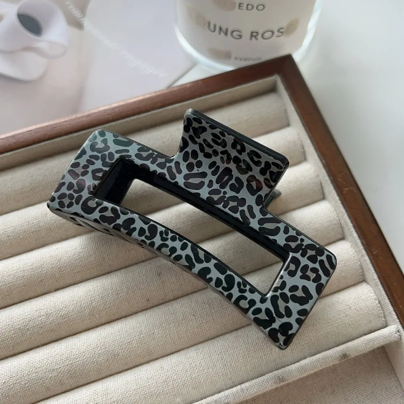 Square Leopard Print Gripper Hair Claw Women Temperament Shark Clip Crab Makeup Party Accessories Hairpin