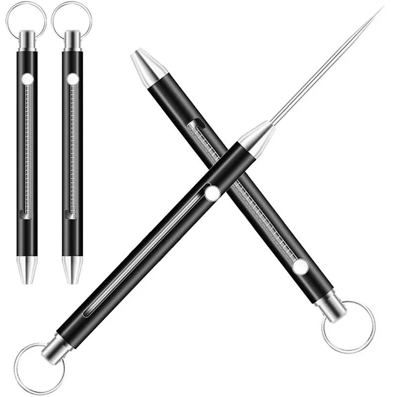 

Multifunctional titanium alloy spring retractable toothpick keychain pendant gift fruit fork self-defense tool toothpick holder
