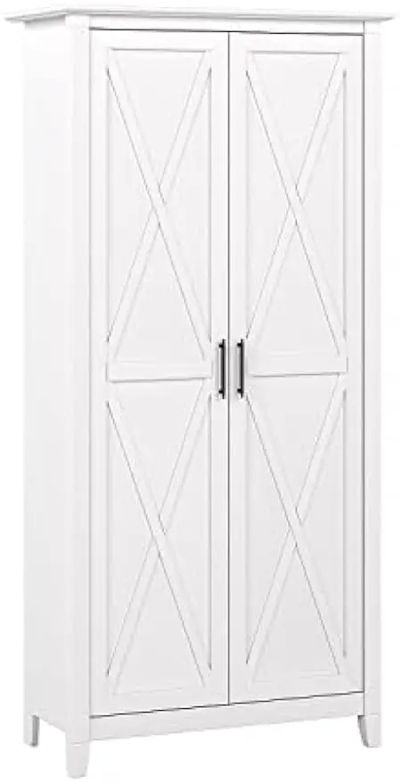 

Высокий шкаф для хранения с дверцами в чистом белом дубовом корпусе от Key West для дома, офиса, гостиной, прихожей