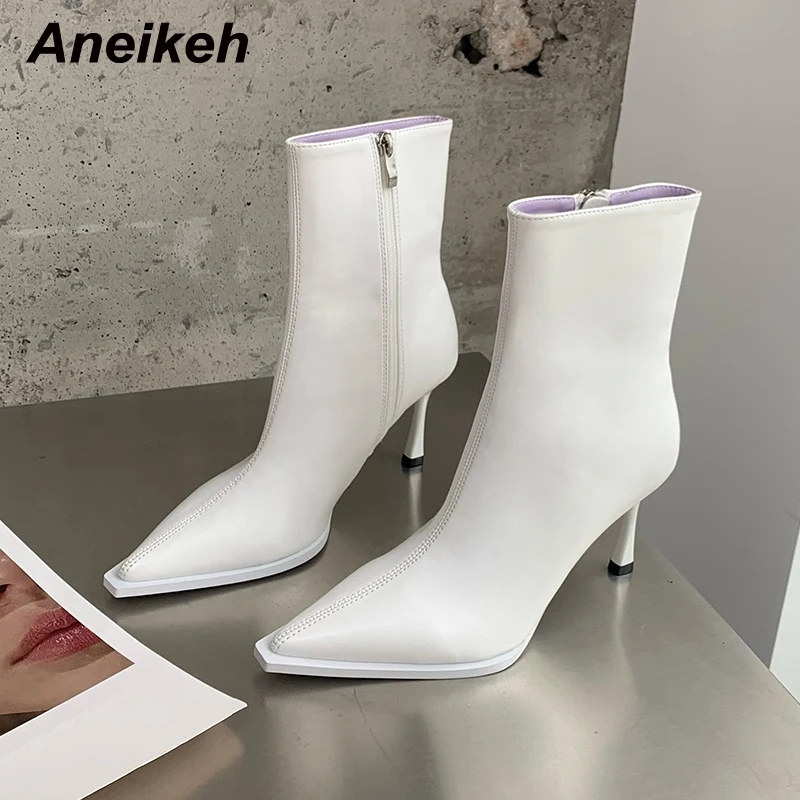 

Aneikeh 2022, летние женские туфли-гладиаторы из искусственной кожи, модные лаконичные туфли с низким острым носком на тонком каблуке, вечерние п...