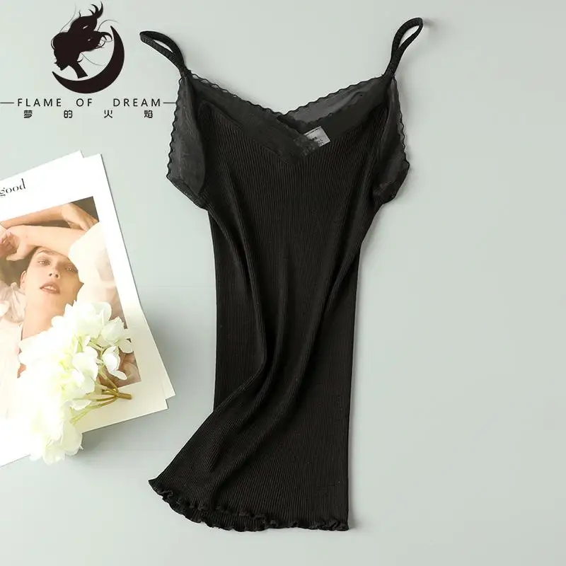 Flame Of Dream Light  Mulberry Silk Lace  Sling Silk High Elastic Thread Slim  Vest 221357