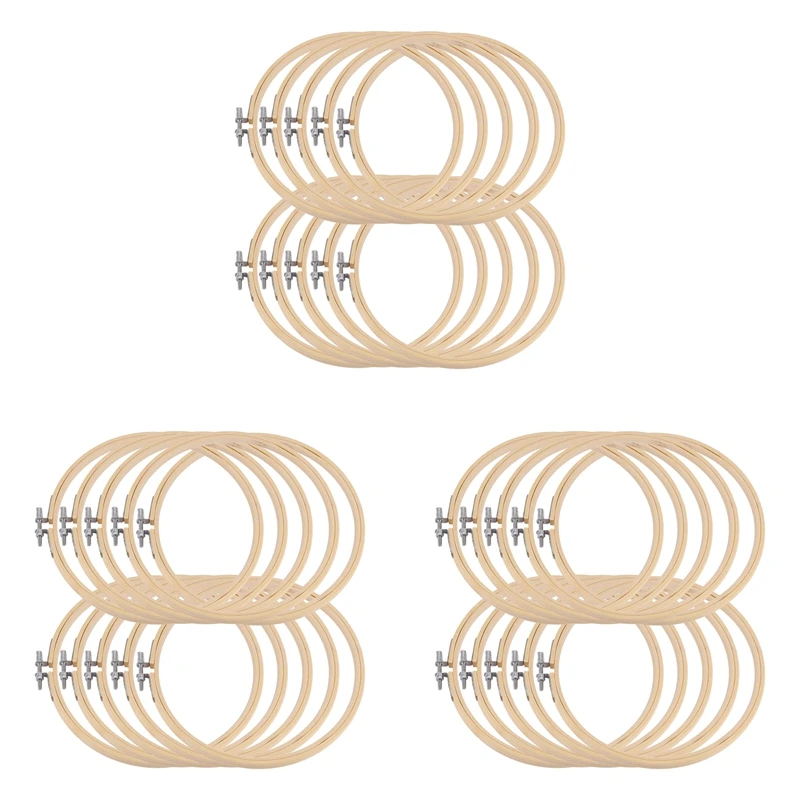

JFBL Hot 30 Pieces 6.7Inch 17Cm Round Wooden Embroidery Hoops Set Bulk Adjustable Bamboo Circle Cross Stitch Hoop Ring