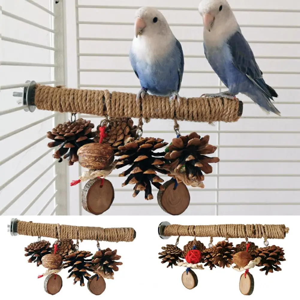 

Eco-friendly Bird Perch Stand Natural Wood Bite Resistant Branch Toys Bird Cage Toy Resting and Playing
