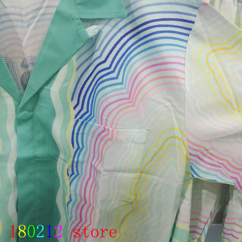 Colorful Man Portrait Rainbow Ripple Casablanca Shorts Shirt Set   Men Women Thin Fabric Hawaii Beach Holiday Short Suit