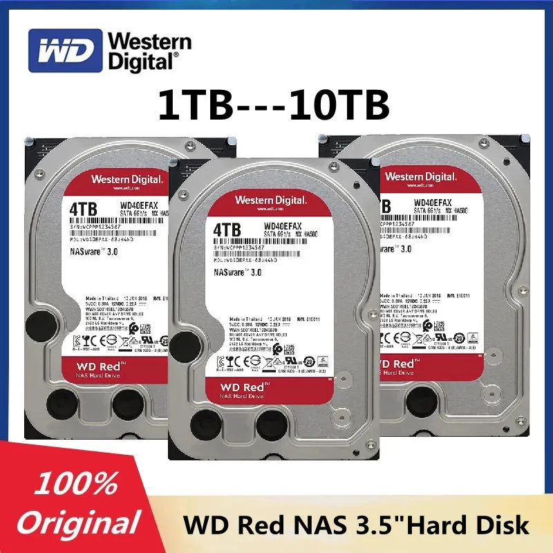 Внутренний жесткий диск Western Digital WD, красный, NAS, 1 ТБ, 2 ТБ 4 ТБ, 6 ТБ, 8 ТБ, 10 ТБ, 3,5 дюйма, SATA 6, ГБ/сек. 64 Мб кэш-памяти, HDD для настольного ПК, оригинал