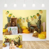 mehofond photography background yellow flowers pineapples girl 1st birthday party cake smash decor backdrop photo studio supply