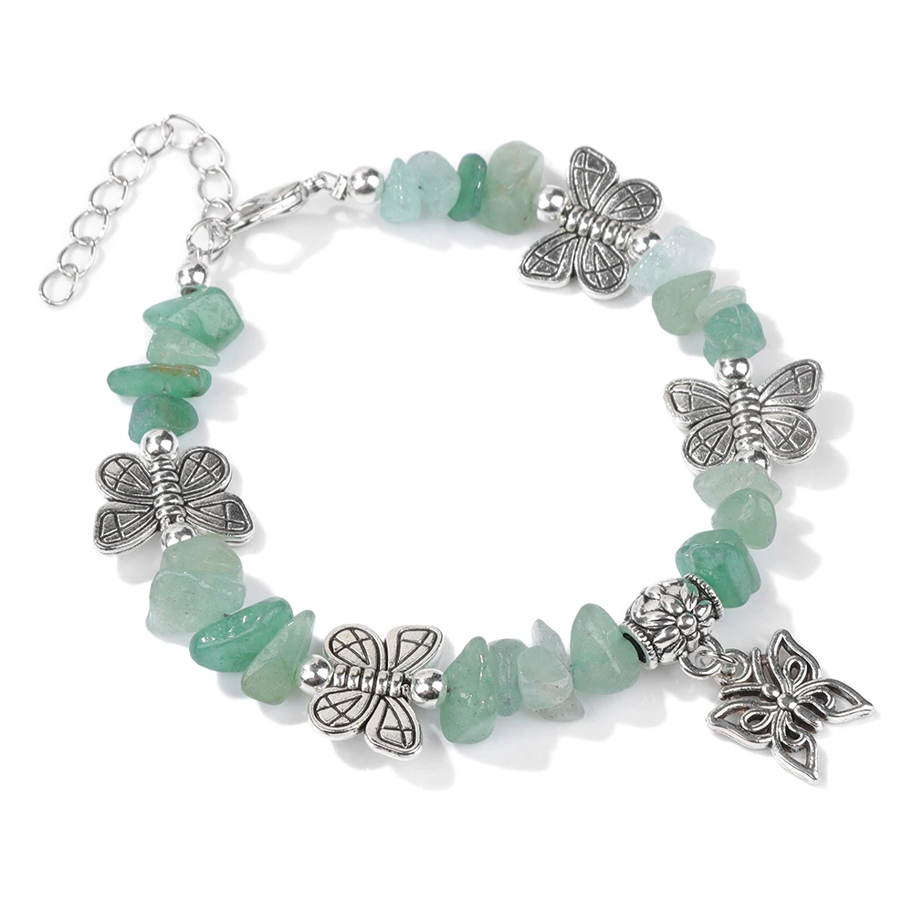 

Butterfly Charm Bracelet Green Aventurine Pearl Natural Chip Stone Beaded Bracelets For Women Girl Reiki Crystal Bangles Jewelry