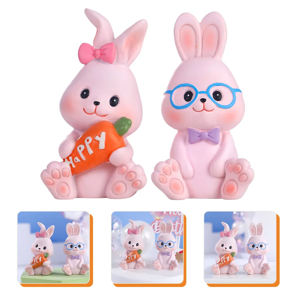 

2pcs Micro Landscape Miniature Bunny Cake Miniature Garden Bunny Adornment Model