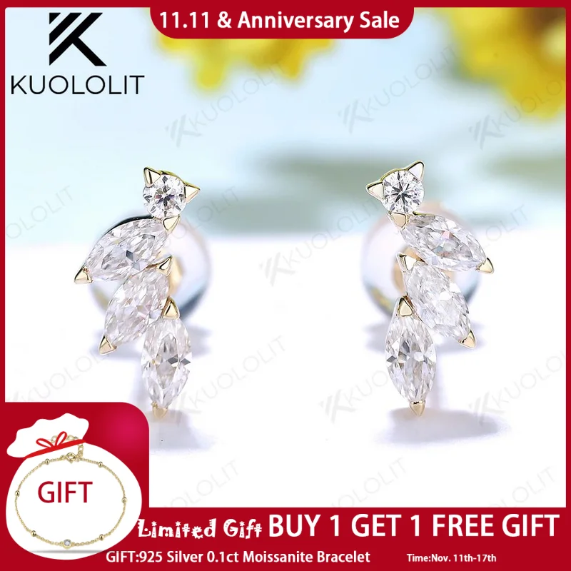 

Kuololit 0.62CT Lab Grown Diamond Solid 18K 14K Gold Marquise Stone Stud Earrings for Women Fine Jewelry for Wedding Engagement
