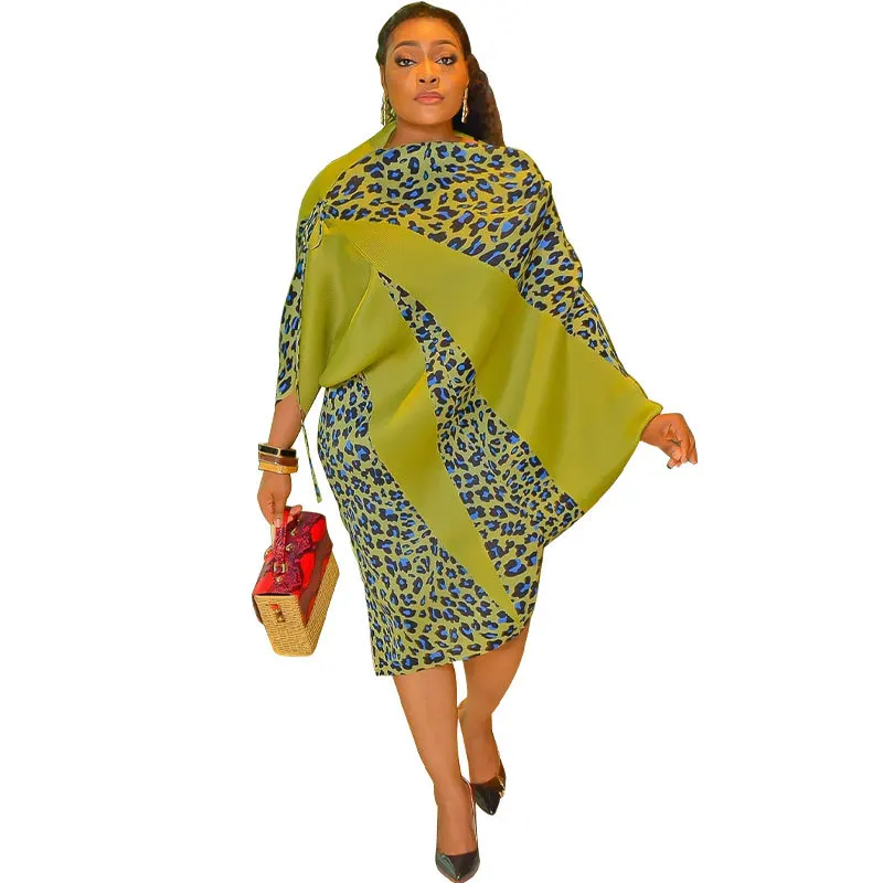

2022 African Dresses for Women Summer Sexy African Women Long Sleeve Leopard Printing Knee-length Dress African Clothes