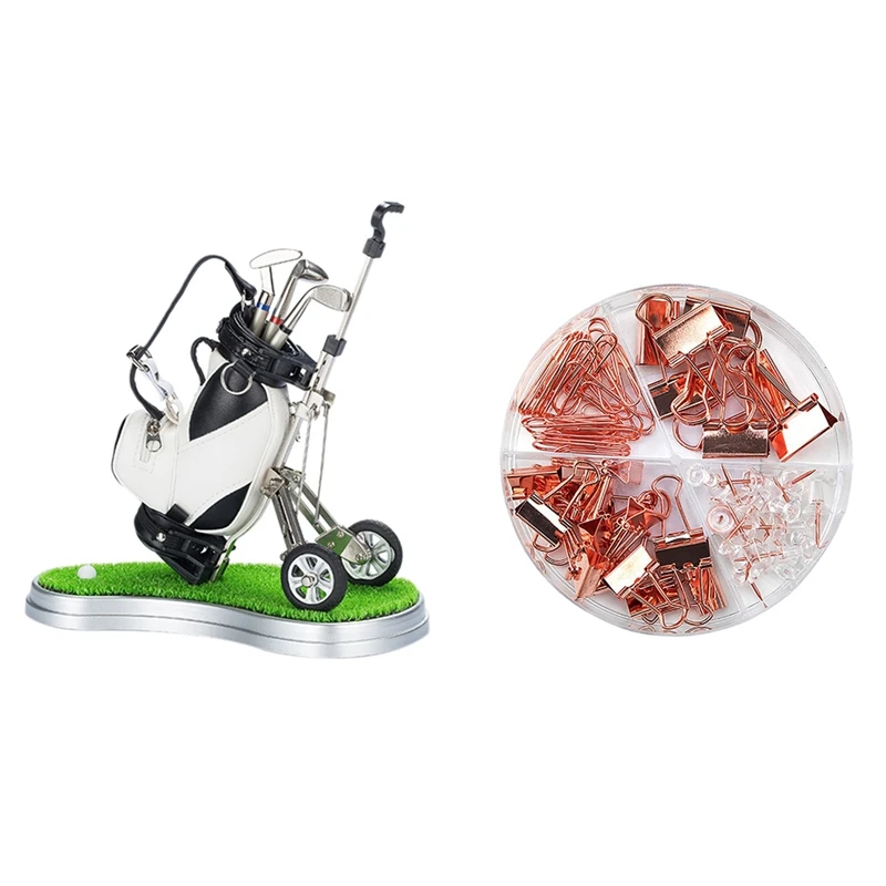 

Golf Pens With Golf Bag Holder, 3 Pieces Pen With Fashion Binder Clips Paper Clips Push Pins Sets With Box