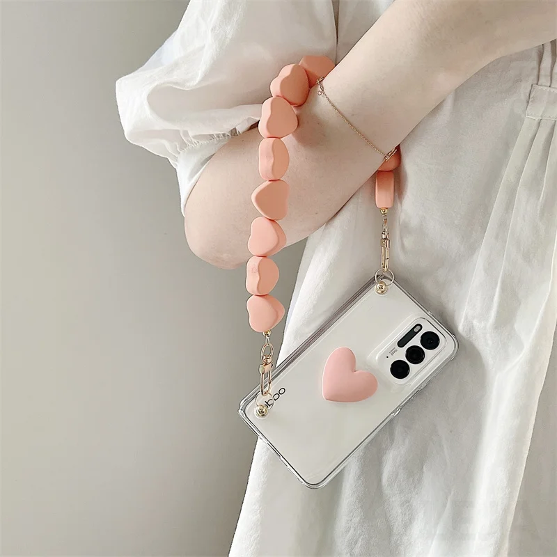 3D Браслет с милым сердцем веревочный чехол для телефона OPPO Find N Складная крышка