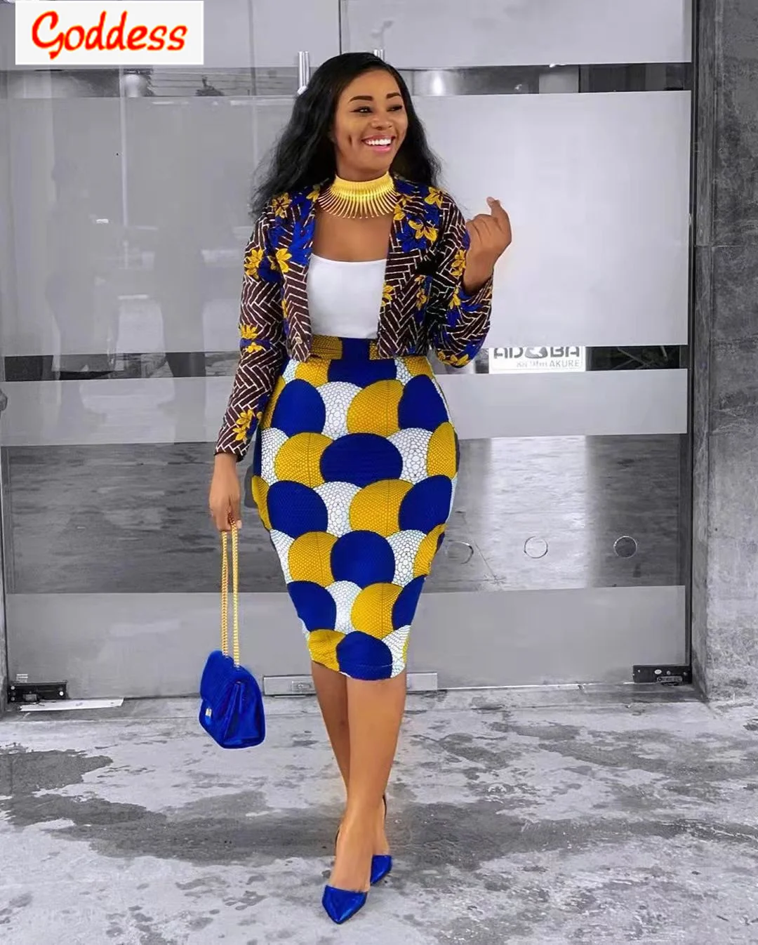 GODDESS 2022 Spring Women's Print Short Suit Jacket + Temperament Package Hip Sexy Skirt 2-piece Temperament Fashion Office Suit