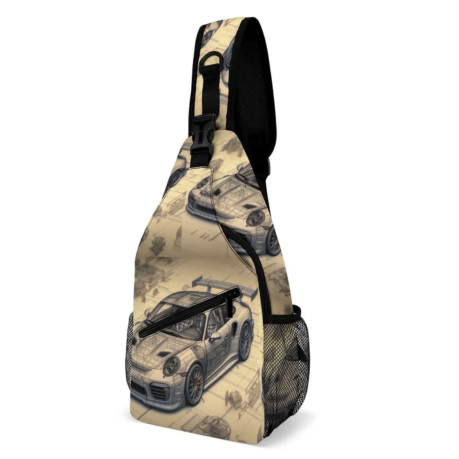 

Sports Car Chest Bags Unisex Schematics Pencil Drawing Trekking Shoulder Bag Print Crossbody Bag School Outdoor Style Sling Bags