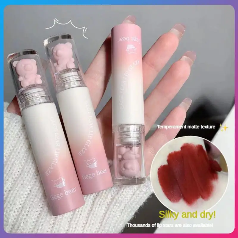 

Lip Mud Moisturizing Lipstick Cosmetics Lip Gloss Velvet Matte 6 Color Female Makeup Cute Bear Red Lip Tint Soft Creamy Texture