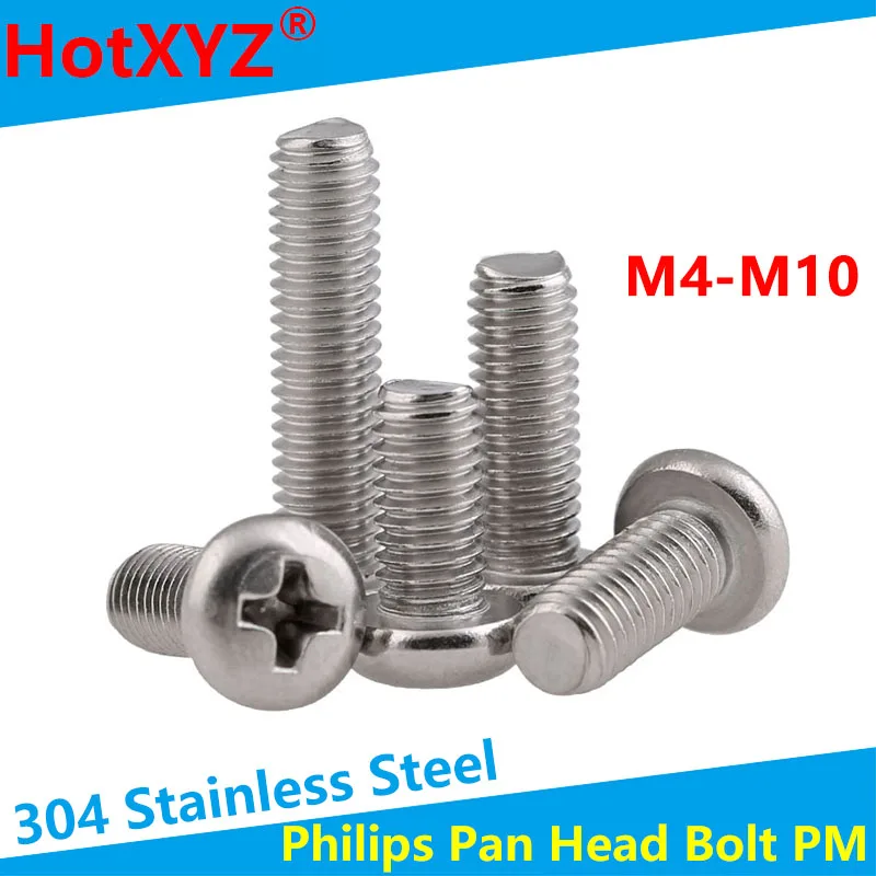 

Болты машинные с круглой головкой из нержавеющей стали 304 Philips, болты с цилиндрической головкой PM GB818 M4 M5 M6 M8 M10, 10 шт.