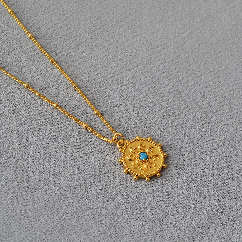 Женское ожерелье с подвеской в виде монеты натуральный бирюзовый кулон