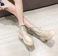 ankle boots for women 2020 autumn motorcycle boots thick heel platfoankle brm shoes woman slip on round toe fashion boots