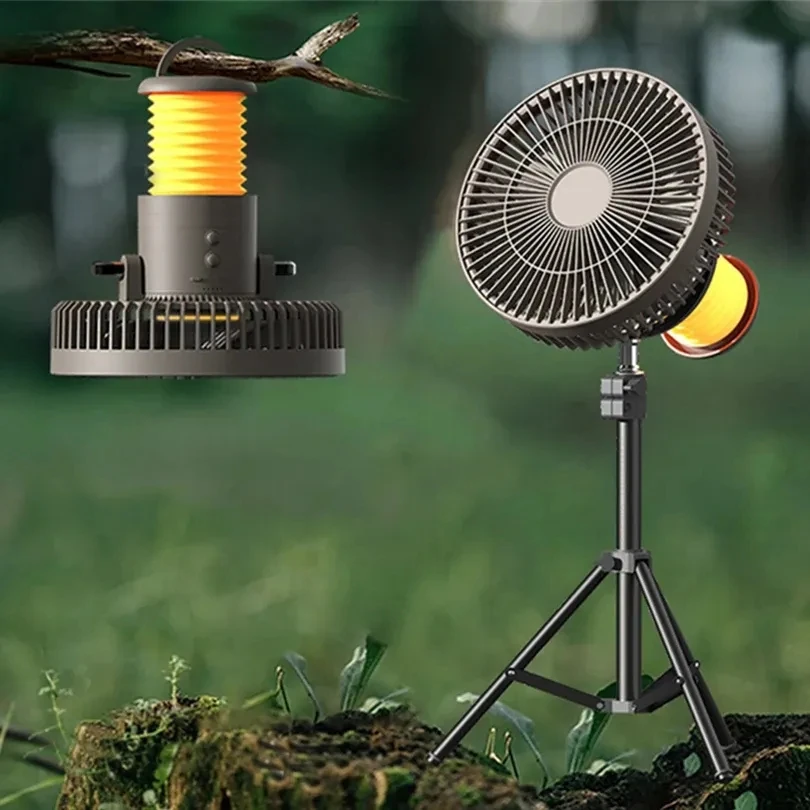 

3 в 1 уличный портативный вентилятор для кемпинга с подсветкой, внешним аккумулятором и USB-зарядкой, батарея 8000 мАч, домашний стоячий штатив, вентилятор воздушного охлаждения