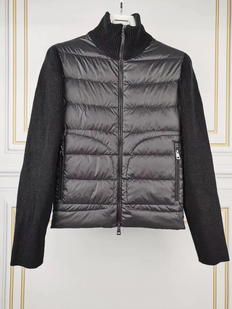 

Fashion 2023 Winter Wool Men Knitted Down Jackets 90% White Duck Down Patchwork Matte Cardigan Man Double Zipper Coats
