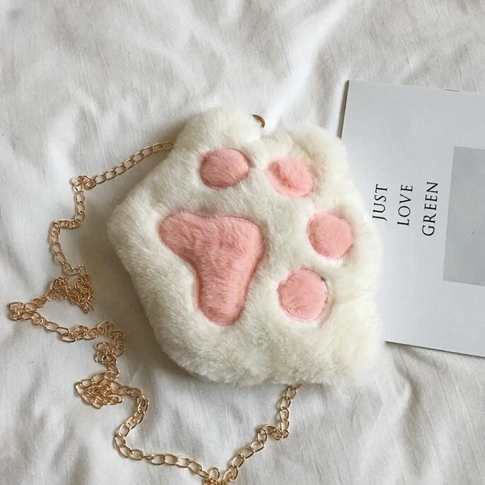 

Plush Backpacks Cute Bear Cat Paw Girls Chain Zipper Shoulder Bag Lovely Children's Soft Plush Coin Purse Small рюкзак Bags