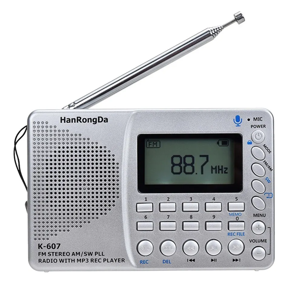 K607 Portable Radio AM/FM/SW/TF Pocket Radio MP3 Digital Recorder Support TF Card USB REC Recorder Sleep Time