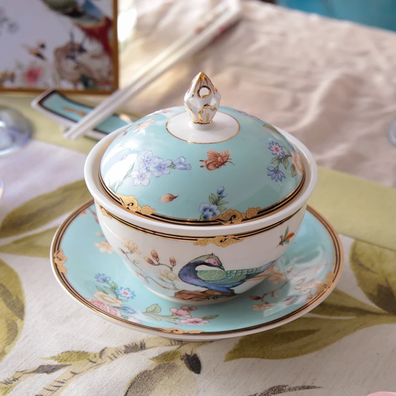 Креативные керамические тарелки ручная роспись декор павлина обеденный набор