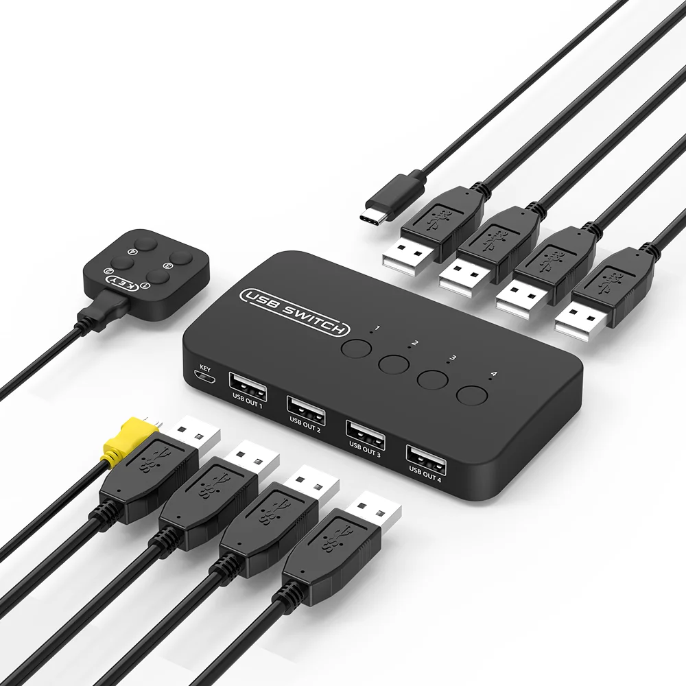 Фото FJGEAR USB KVM-переключатель на 4 входа и 4 выхода, контроллер для совместного использования USB-устройств: клавиатуры, мыши, принтера №2