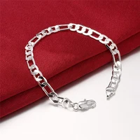 hot new 925 silver color wild 6mm flat sideways chain for women bracelets wedding party wild christmas gifts fashion jewelry