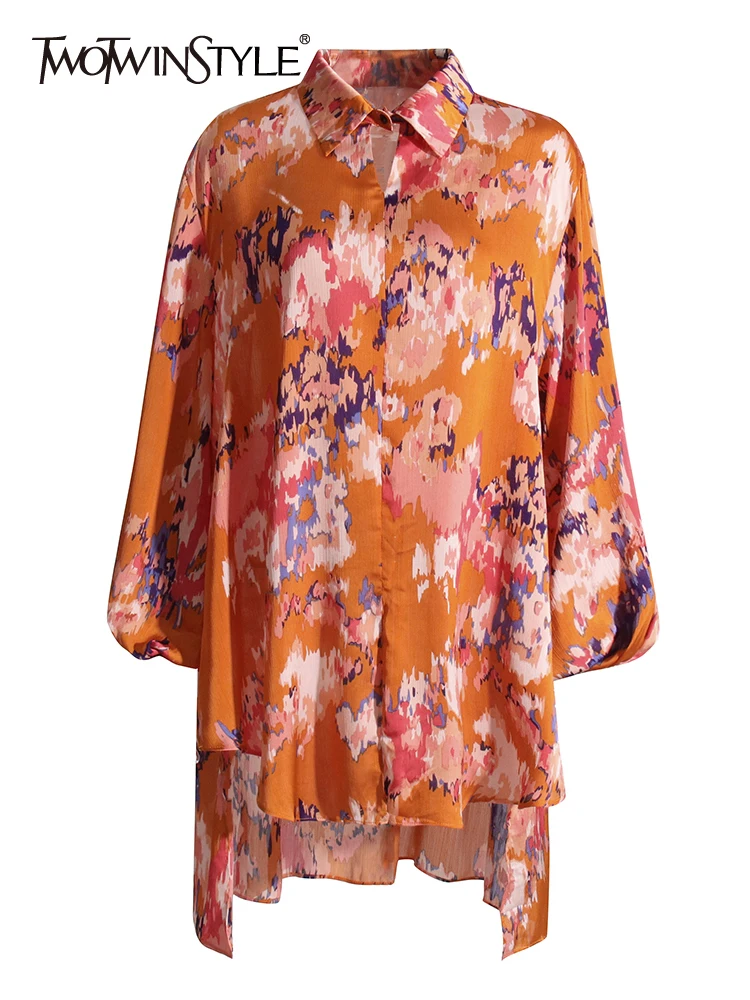 

Женская рубашка с отложным воротником TWOTWINSTYLE, Повседневная Свободная блузка с длинными рукавами и одной пуговицей, модель 2022 года