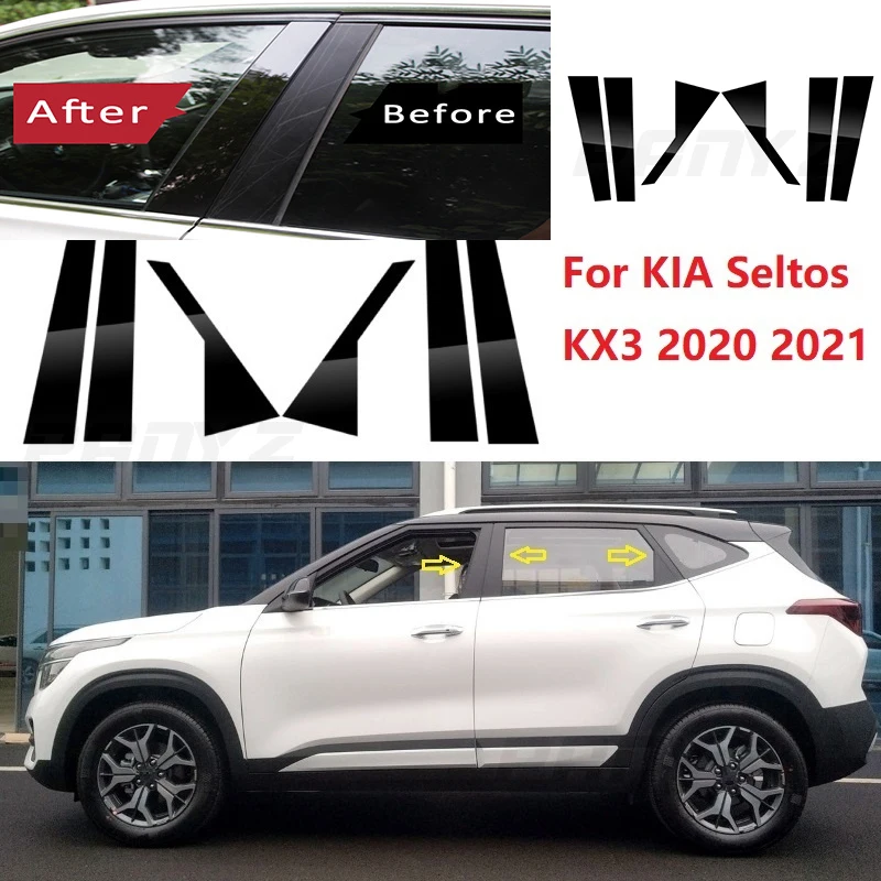 

Новое поступление 6 шт. накладки на окно BC наклейка на колонку подходит для KIA Seltos KX3 2020 2021 полированные столбы