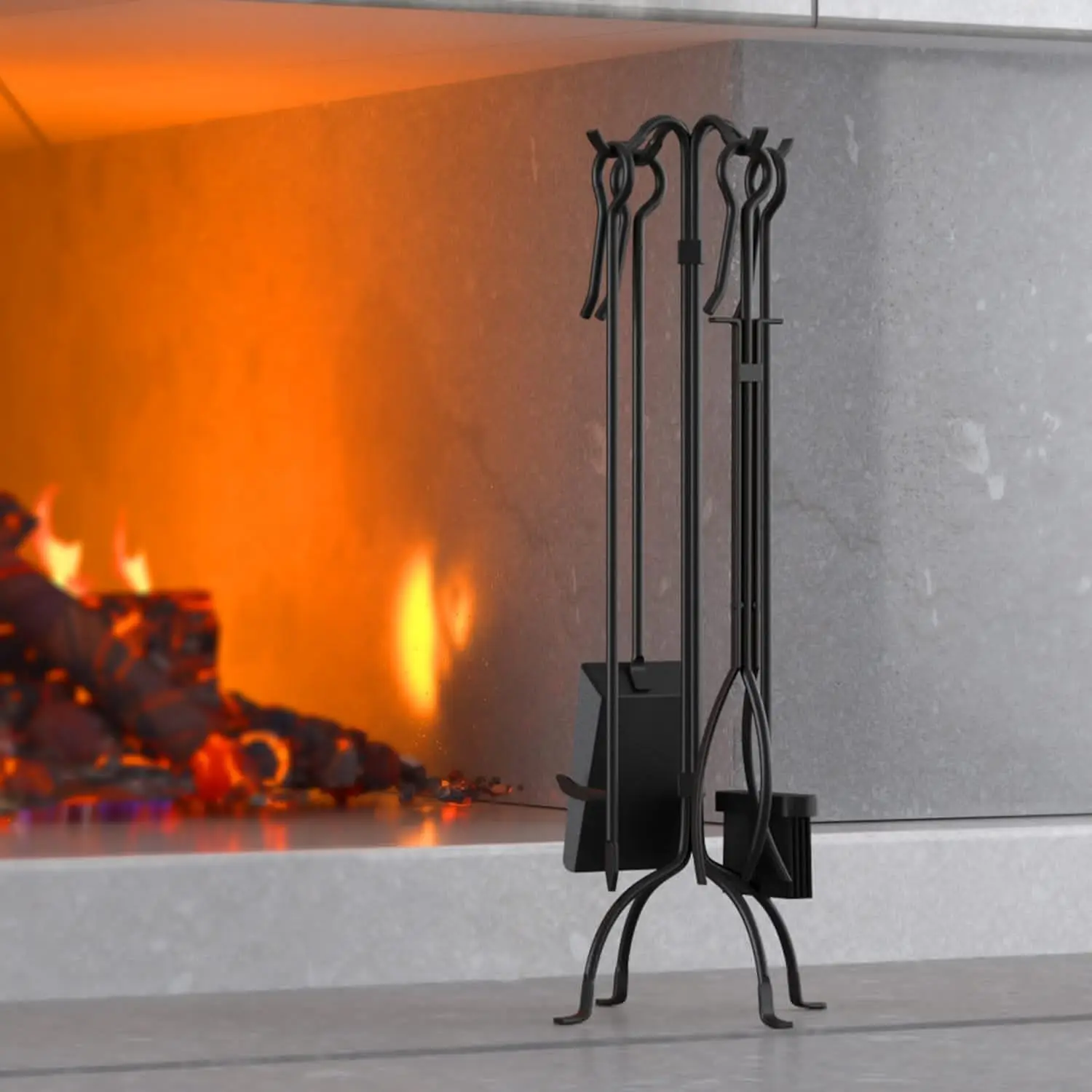 

Fireplace Tools Set, Heavy Duty Wrought Iron Fire Place Toolset, Black