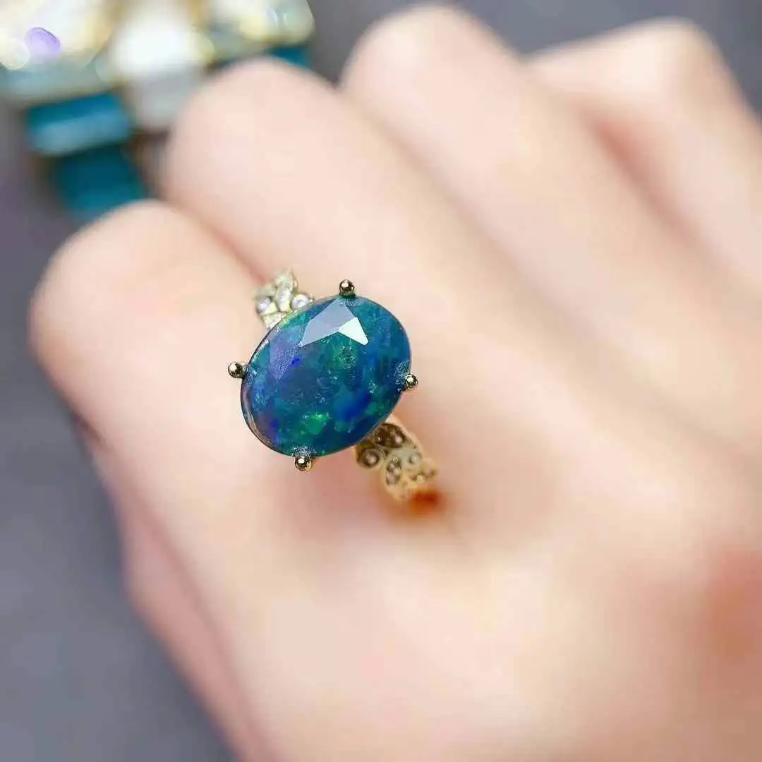 Новейшее кольцо с черным опалом высокое качество стерлинговое серебро 925 пробы