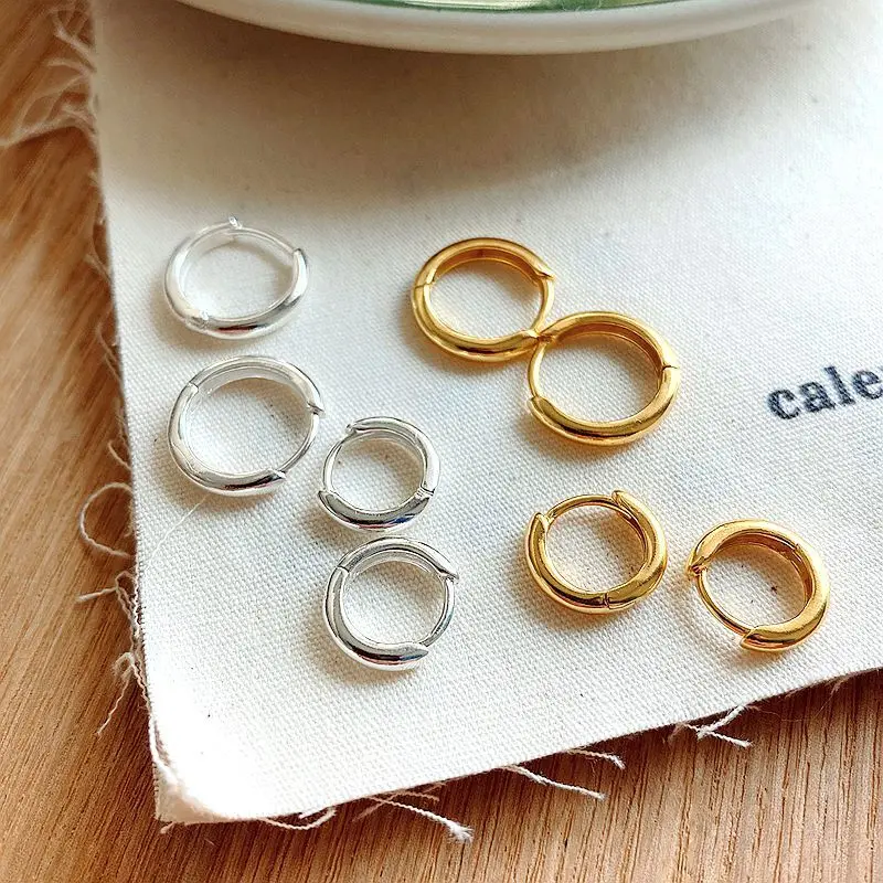 

925 Sterling Silver Hoop Geometric Earrings Circle Ear Buckle Nordic Style Simple Fashion Womens Accessoires Joias Ouro 18k