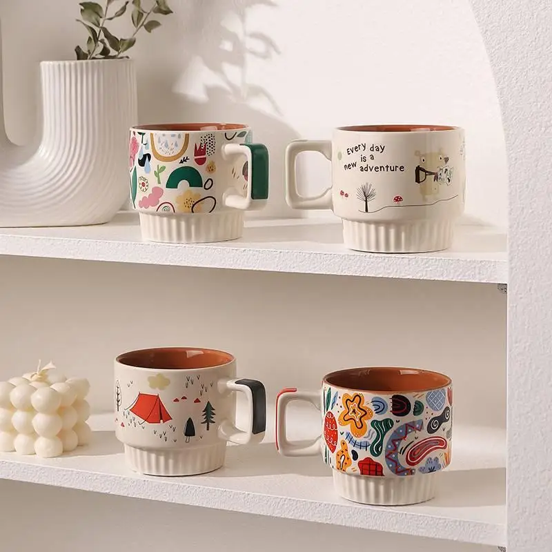 

Ceramic Mugs Stripes Can Be Stacked for Breakfast Advanced Sense of Girls Ins Wind Milk Coffee Cups Tea