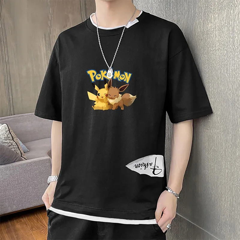 

Футболка свободная с коротким рукавом для мужчин и женщин, милый мультяшный персонаж Покемон, Пикачу, чармандер, Eevee, аниме периферийная оде...