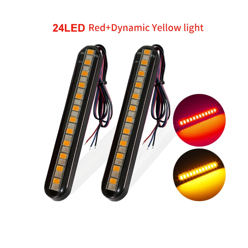 

24 светодиодный указатель поворота для мотоцикла, мини-светодиодная лента, струящаяся вода, подсветка номерного знака, задний стоп-сигнал, стоп-сигнал, индикатор хвоста, постоянный ток 12 В