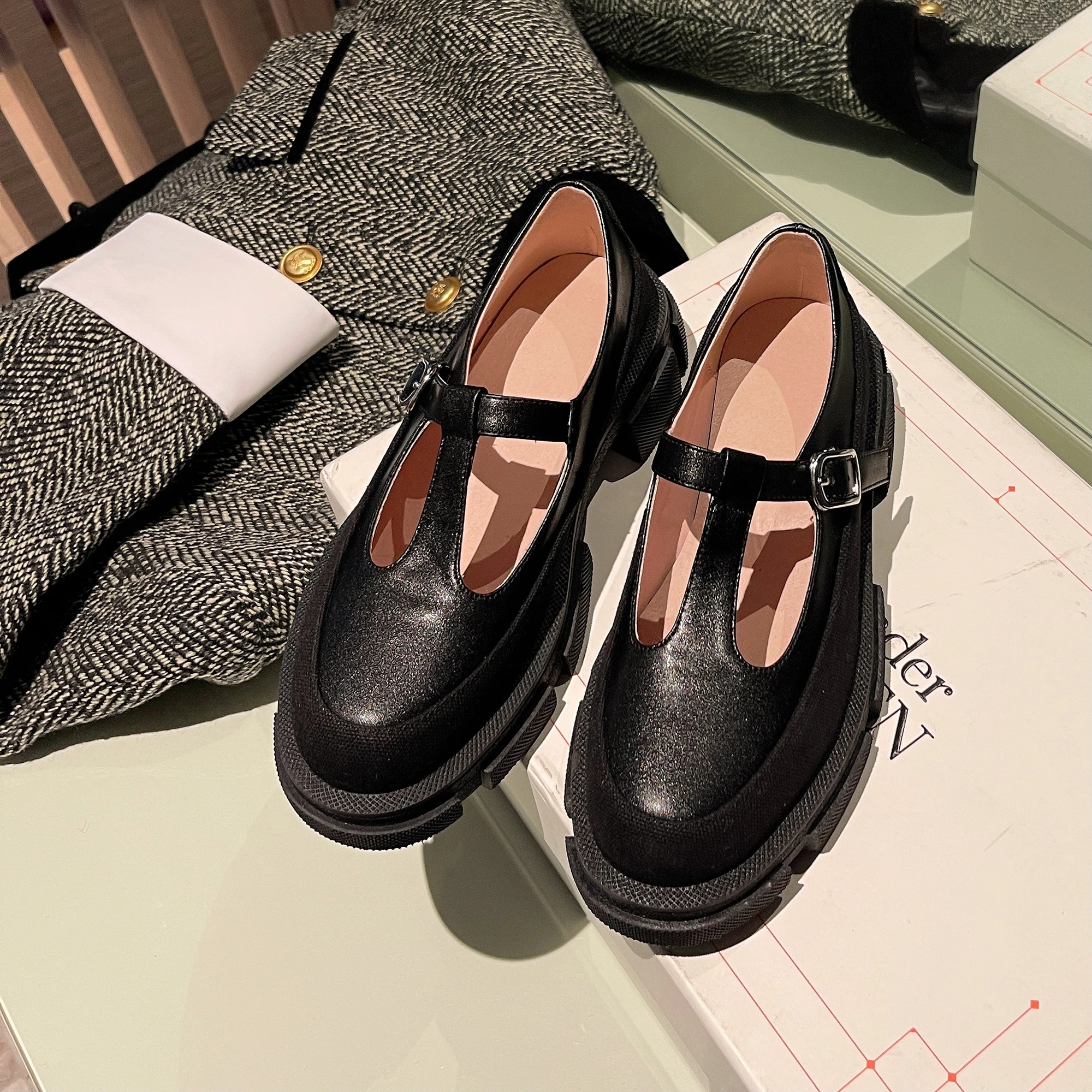 

Mary Jane Shoes New Girl Genuine Cow Leather Round Toe Vintage Buckle Platform Comfortable Shoes for Woman Outdoor Cute Sexy Re